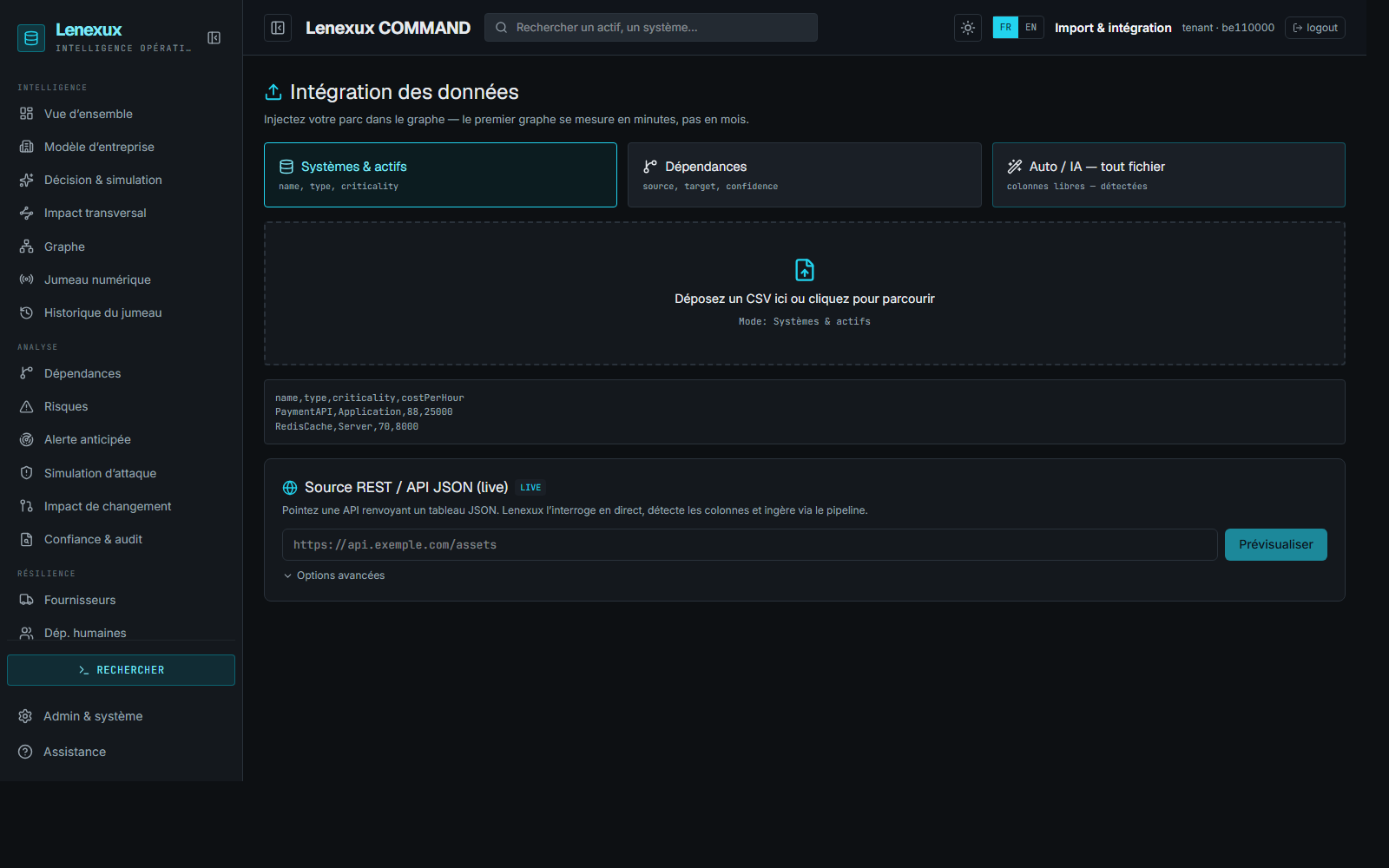 Import des données (fichier + source REST live).